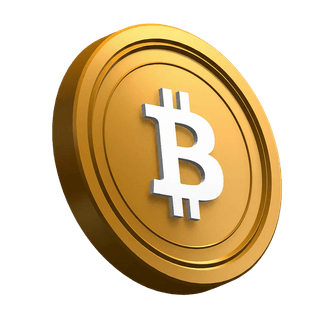 Koin BTC Bitcoin yang dimiringkan sebagai elemen visual pada bagian hero